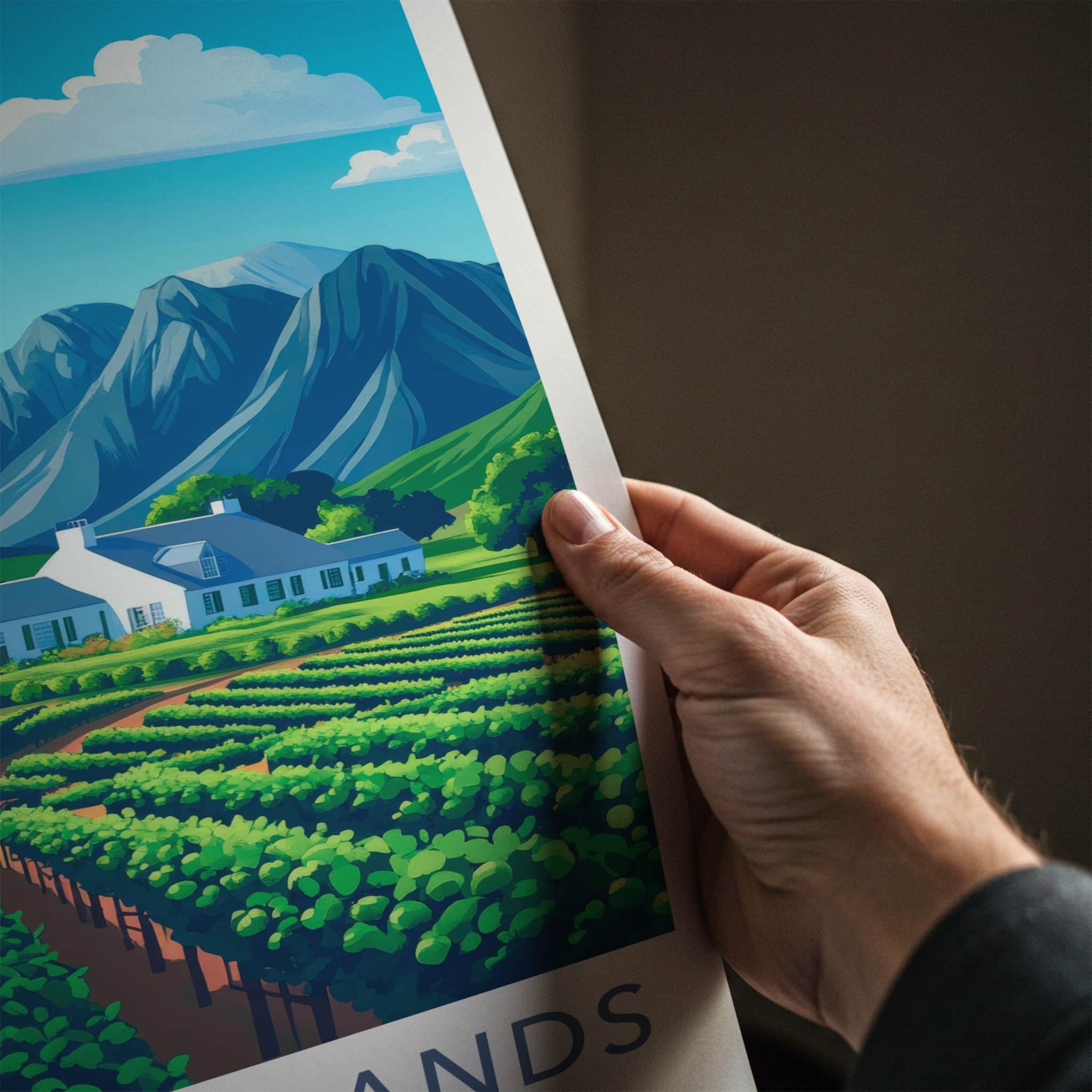 Cape Winelands Poster - South Africa Art Print - Vineyard Mountain Estate Gift