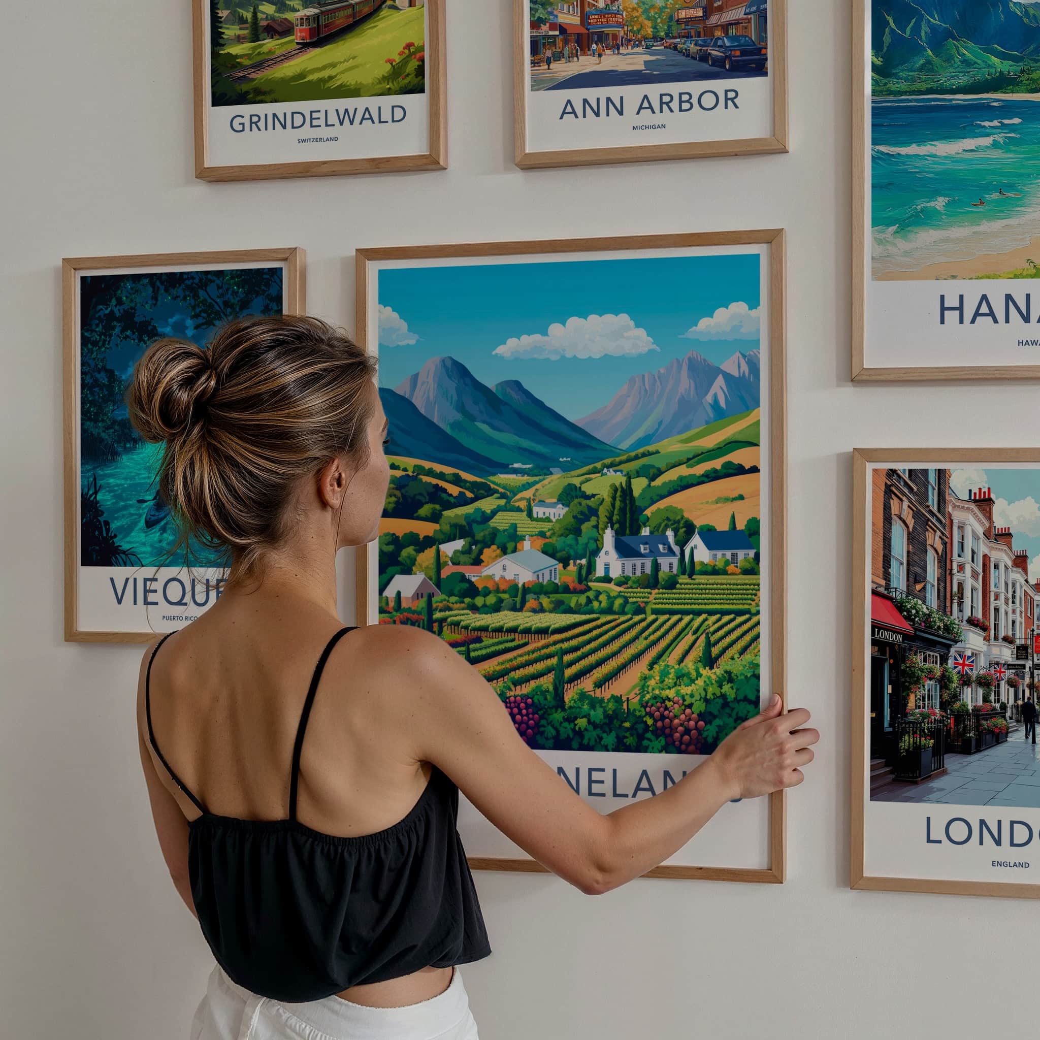 Cape Winelands Poster - South Africa Travel Art - Lush Vineyard Valley Home Decor