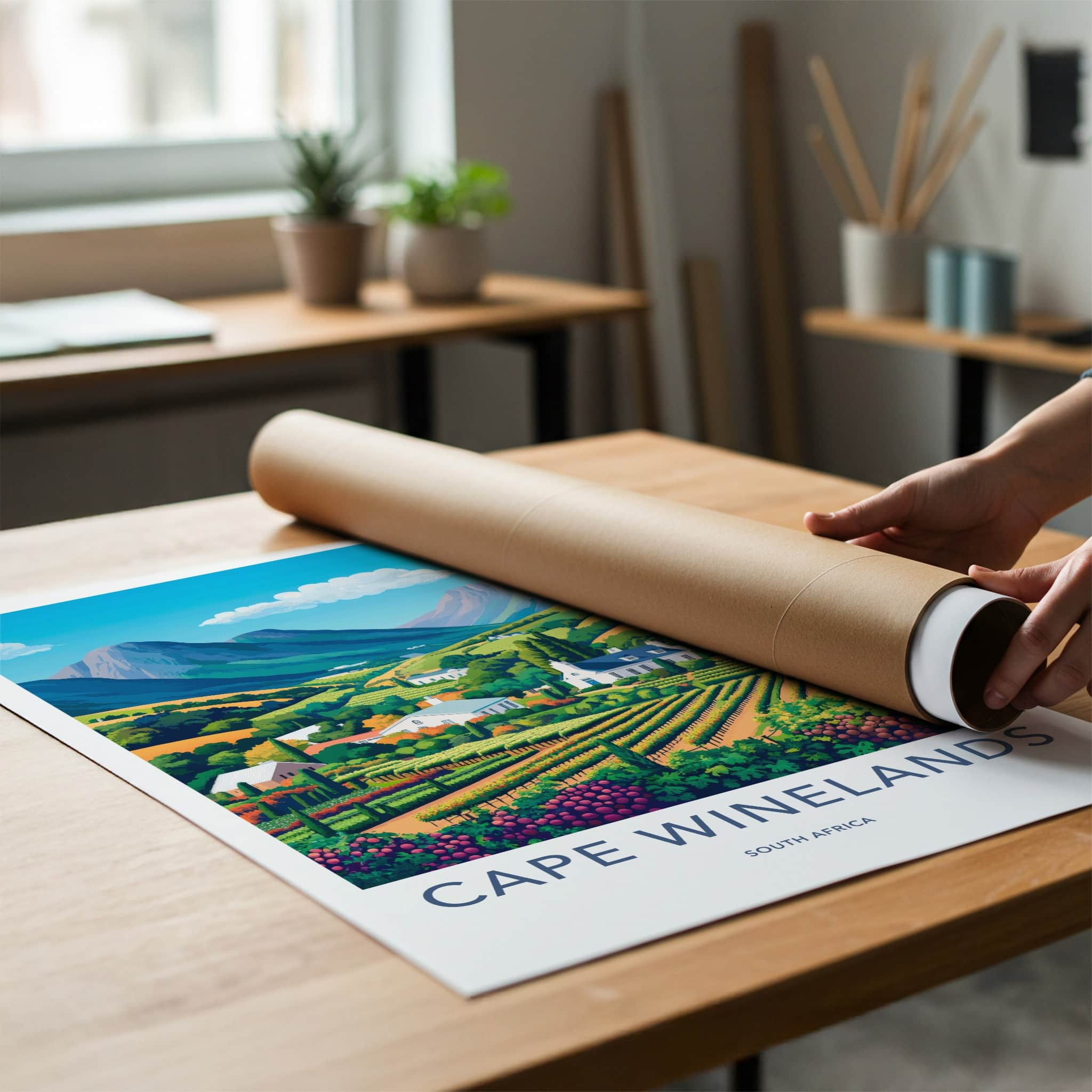 Cape Winelands Poster - South Africa Travel Art - Lush Vineyard Valley Home Decor