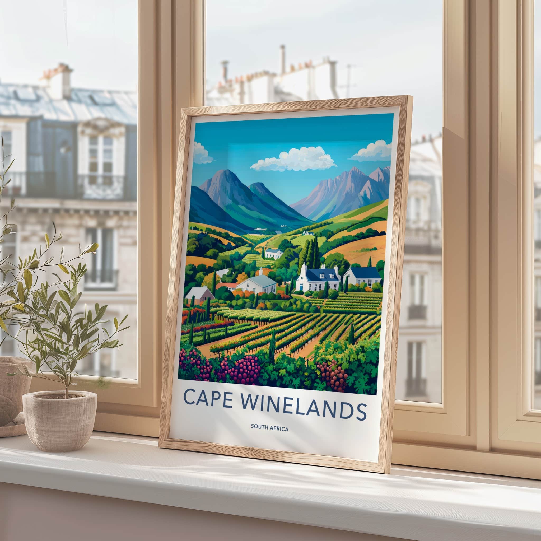 Cape Winelands Poster - South Africa Travel Art - Lush Vineyard Valley Home Decor