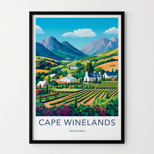 Cape Winelands Poster - South Africa Travel Art - Lush Vineyard Valley Home Decor