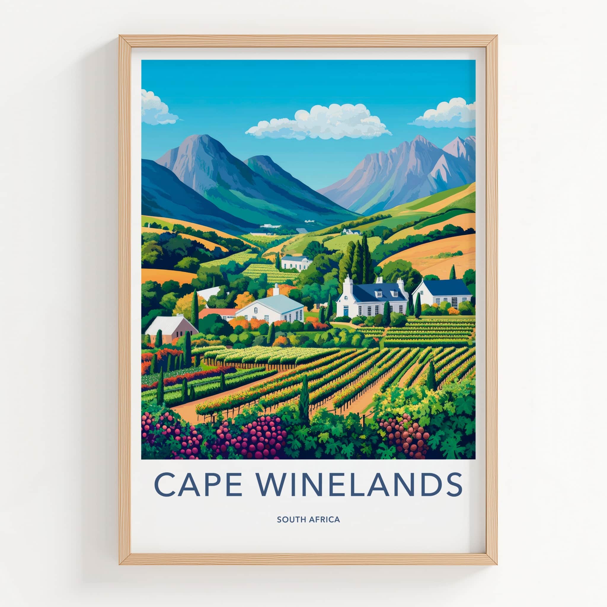 Cape Winelands Poster - South Africa Travel Art - Lush Vineyard Valley Home Decor