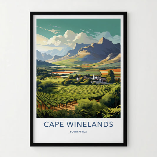 Cape Winelands Poster - South Africa Travel Art - Vineyard Valley Village Home Decor