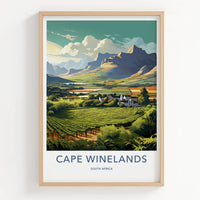 Cape Winelands Poster - South Africa Travel Art - Vineyard Valley Village Home Decor