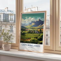 Cape Winelands Poster - South Africa Travel Art - Vineyard Valley Village Home Decor