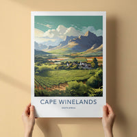 Cape Winelands Poster - South Africa Travel Art - Vineyard Valley Village Home Decor
