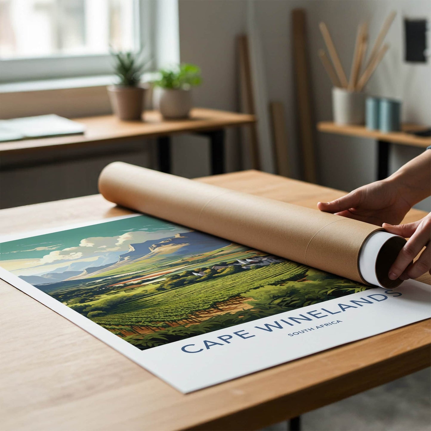 Cape Winelands Poster - South Africa Travel Art - Vineyard Valley Village Home Decor