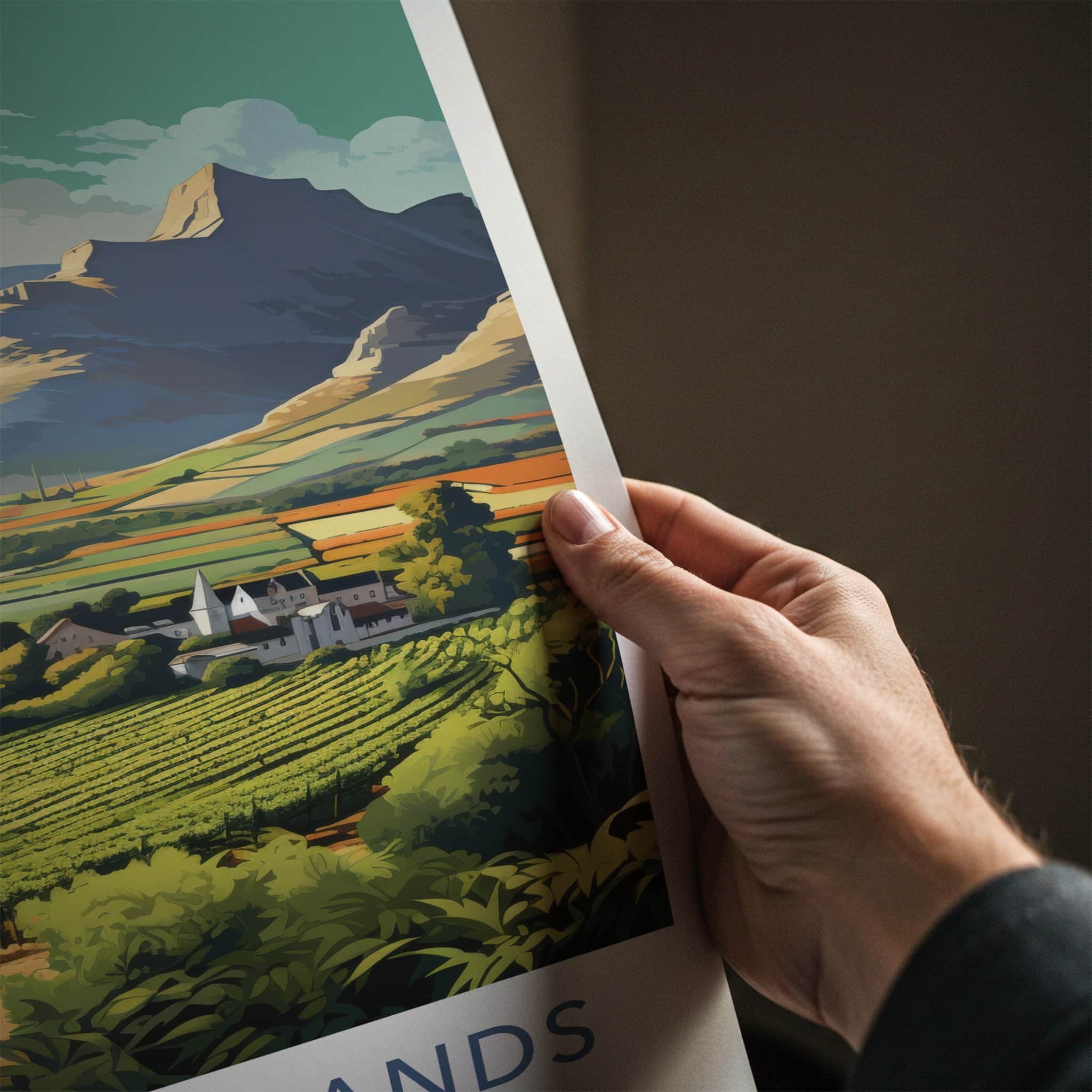 Cape Winelands Poster - South Africa Travel Art - Vineyard Valley Village Home Decor