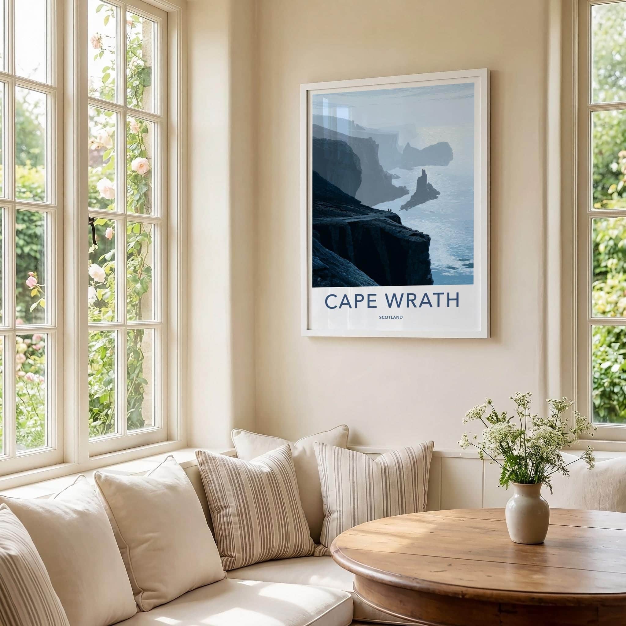 Cape Wrath Poster - Scotland Travel Art - Misty Cliffside View Home Decor