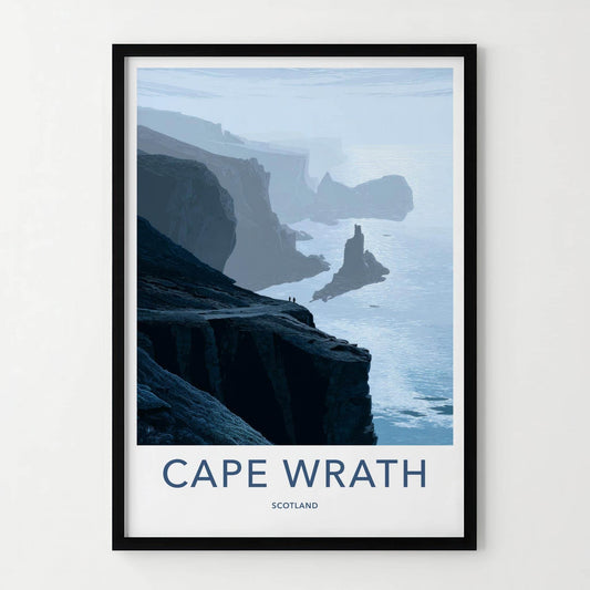 Cape Wrath Poster - Scotland Travel Art - Misty Cliffside View Home Decor