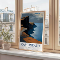Cape Wrath Poster - Scotland Travel Art - rugged cliff lighthouse Home Decor