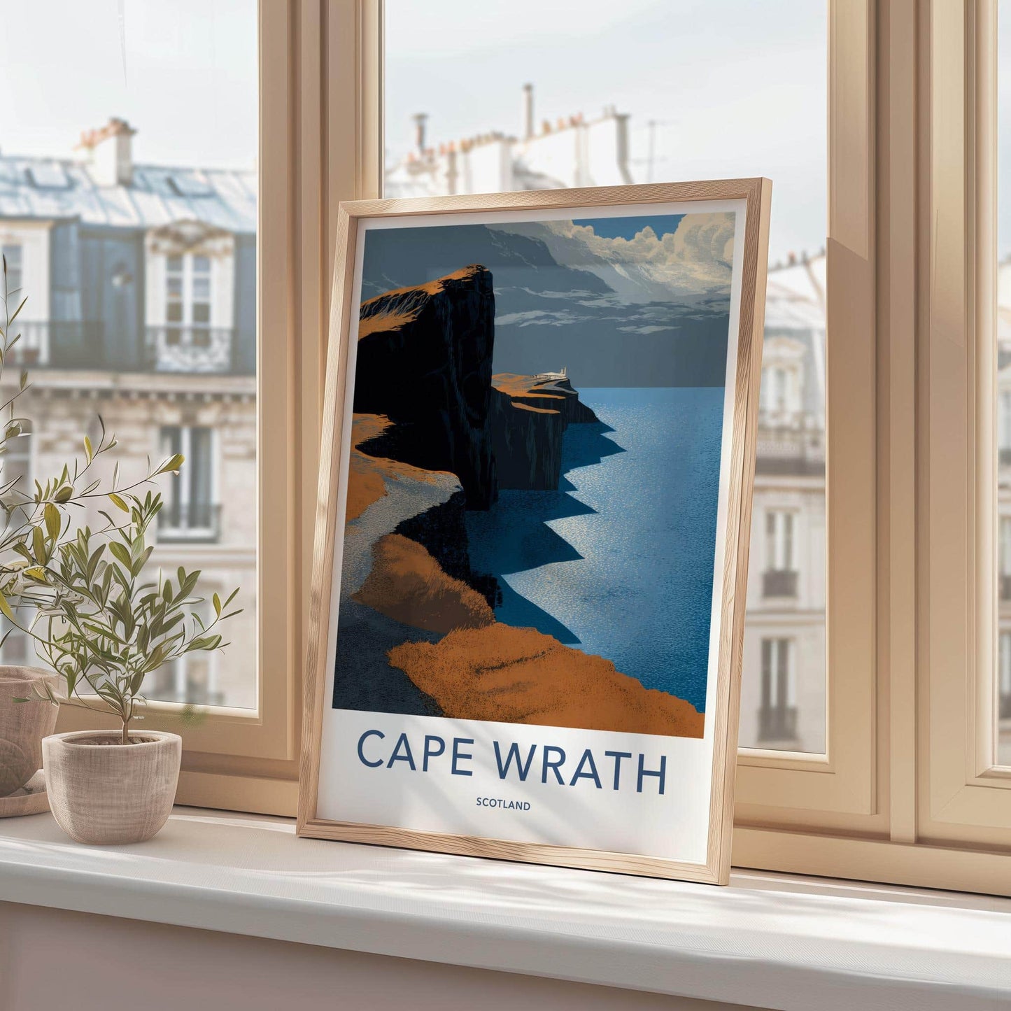 Cape Wrath Poster - Scotland Travel Art - rugged cliff lighthouse Home Decor