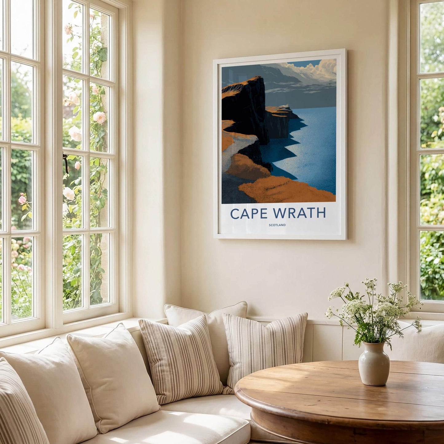 Cape Wrath Poster - Scotland Travel Art - rugged cliff lighthouse Home Decor