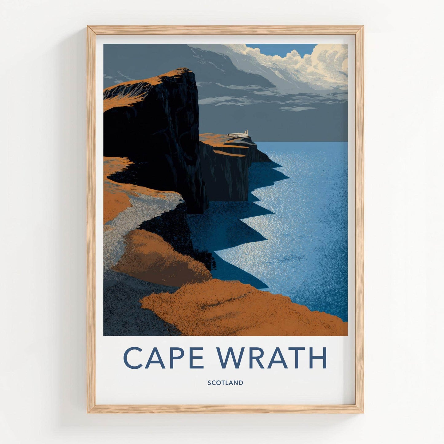 Cape Wrath Poster - Scotland Travel Art - rugged cliff lighthouse Home Decor