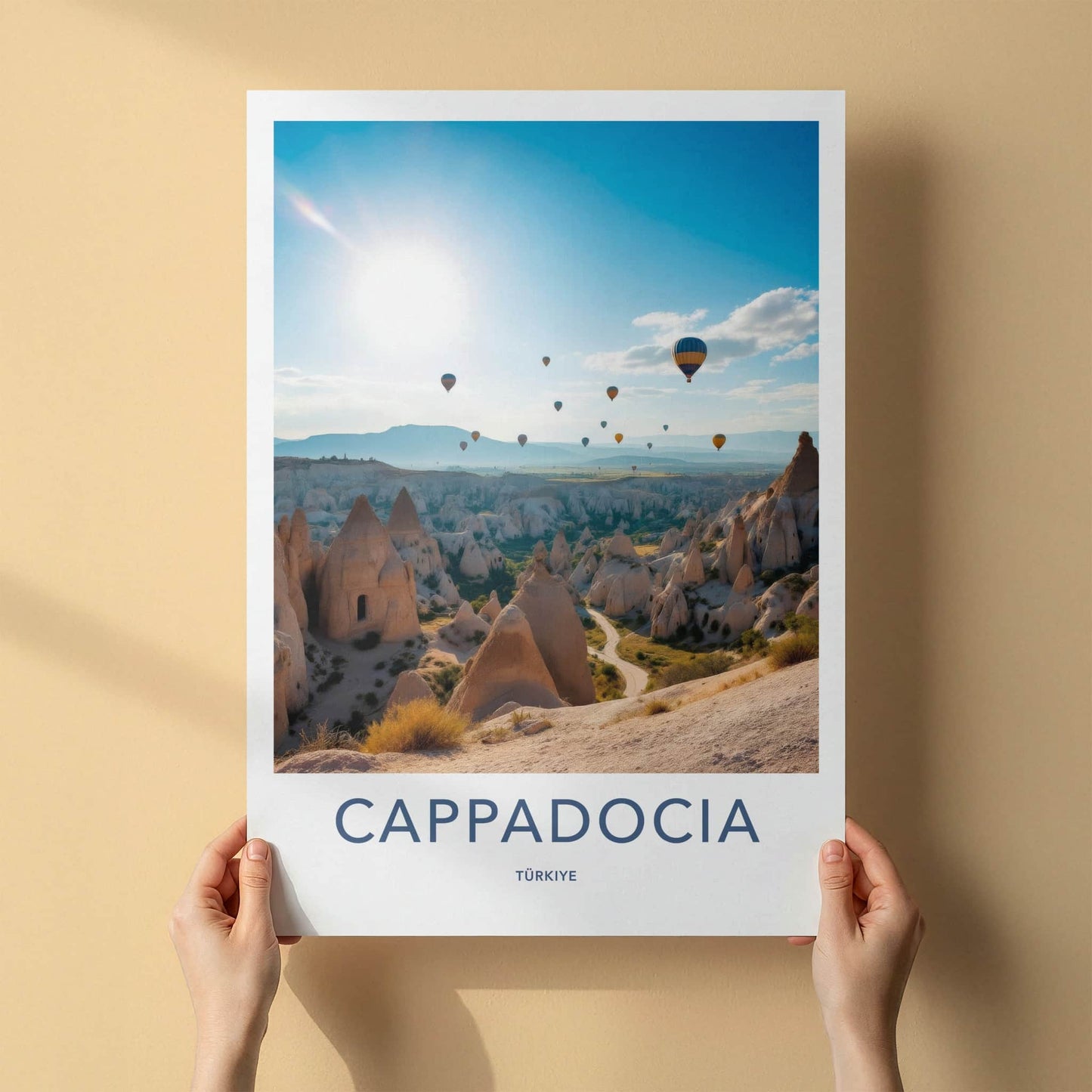 CAPPADOCIA Poster - Turkey Travel Art - Sunny Balloon Landscape Home Decor