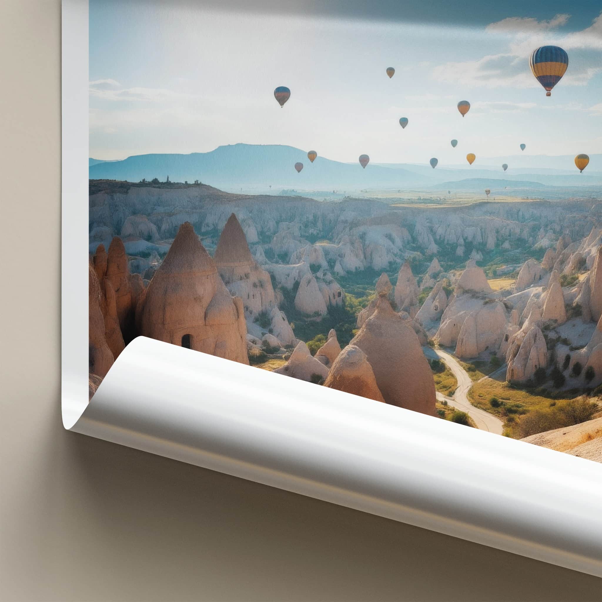 CAPPADOCIA Poster - Turkey Travel Art - Sunny Balloon Landscape Home Decor