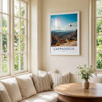 CAPPADOCIA Poster - Turkey Travel Art - Sunny Balloon Landscape Home Decor
