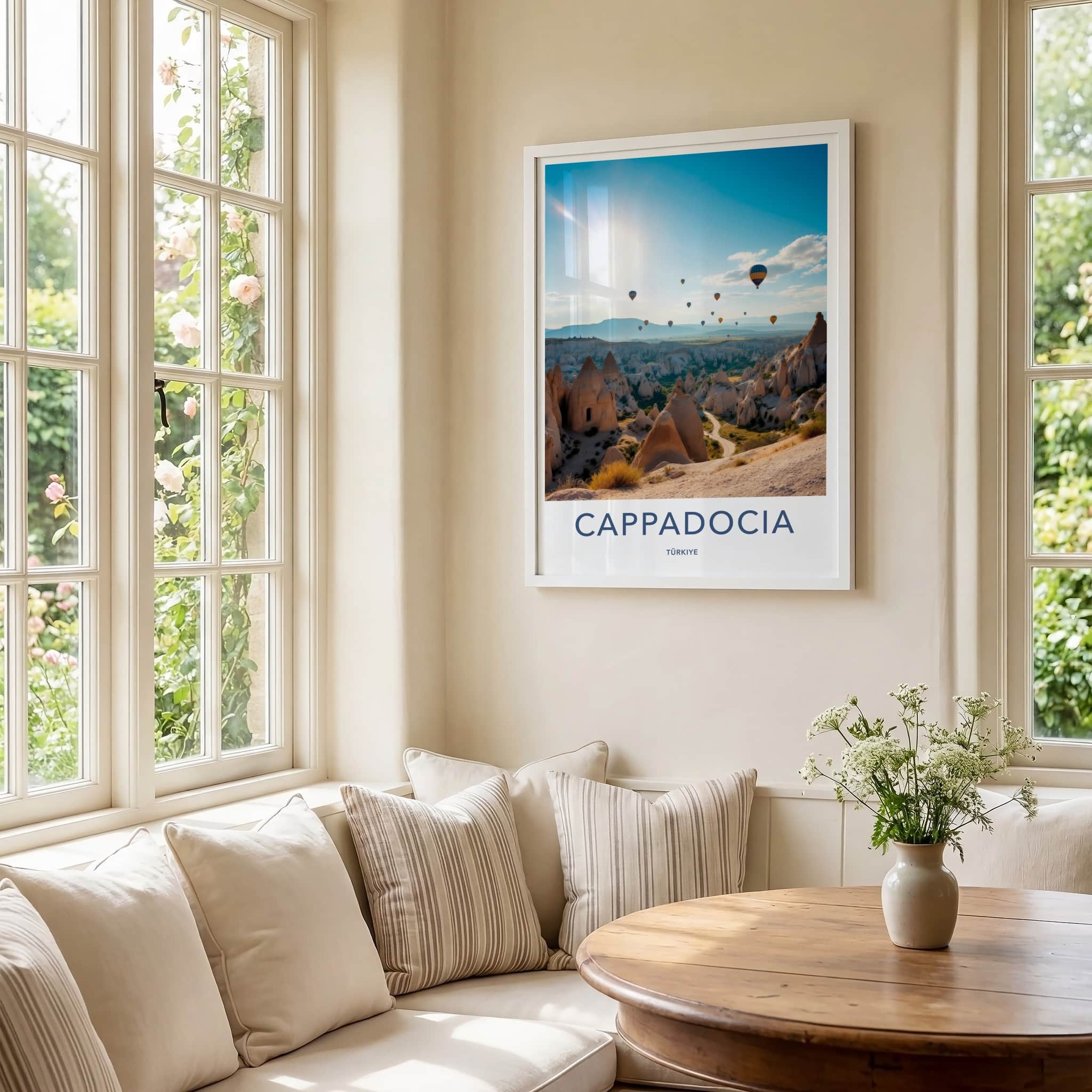 CAPPADOCIA Poster - Turkey Travel Art - Sunny Balloon Landscape Home Decor