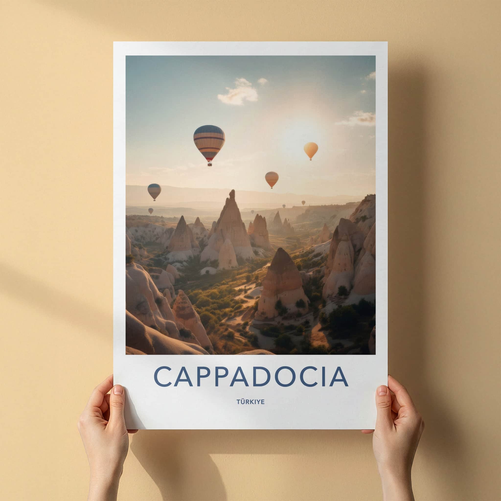 Cappadocia Poster - Turkey Travel Art - Sunrise Balloon Landscape Home Decor