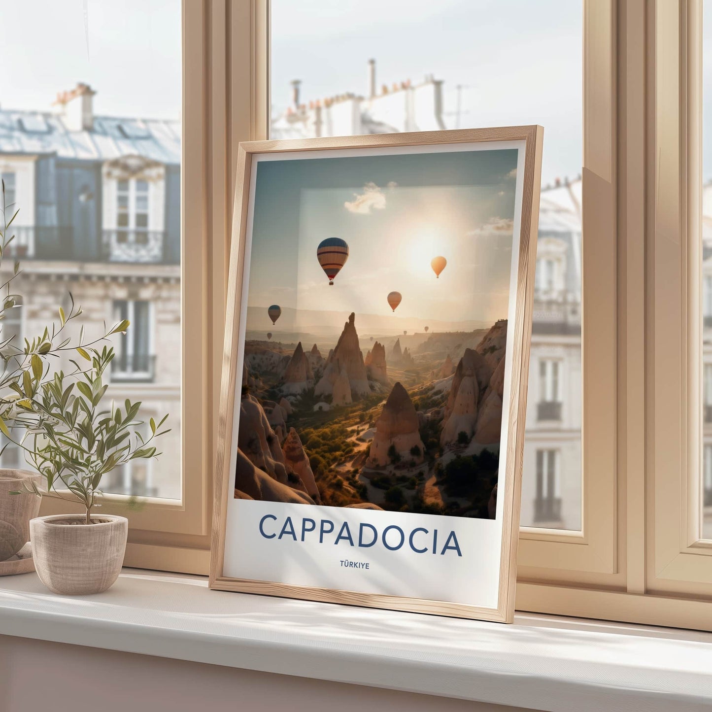 Cappadocia Poster - Turkey Travel Art - Sunrise Balloon Landscape Home Decor