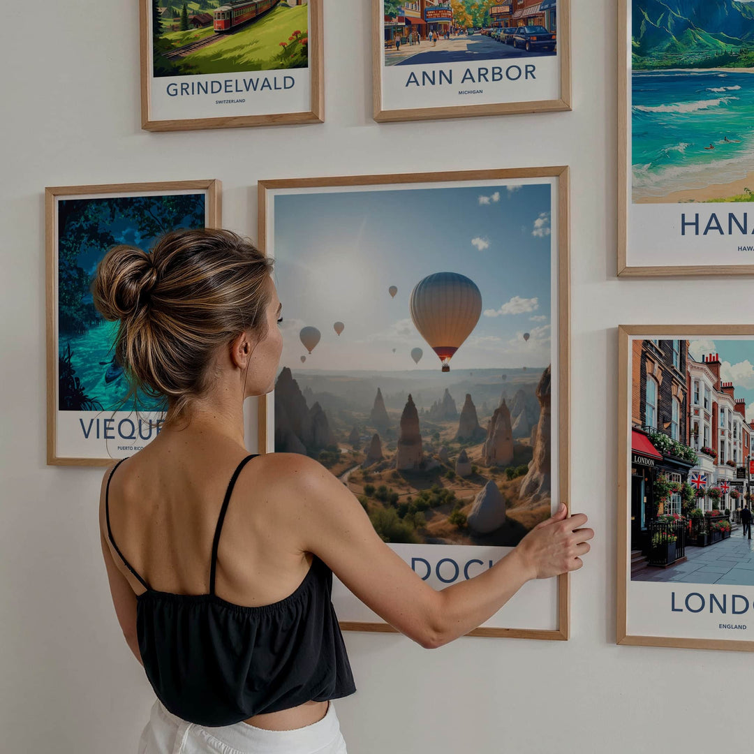 Cappadocia Poster - Turkey Travel Art - Sunrise Valley Balloons Wall Decor
