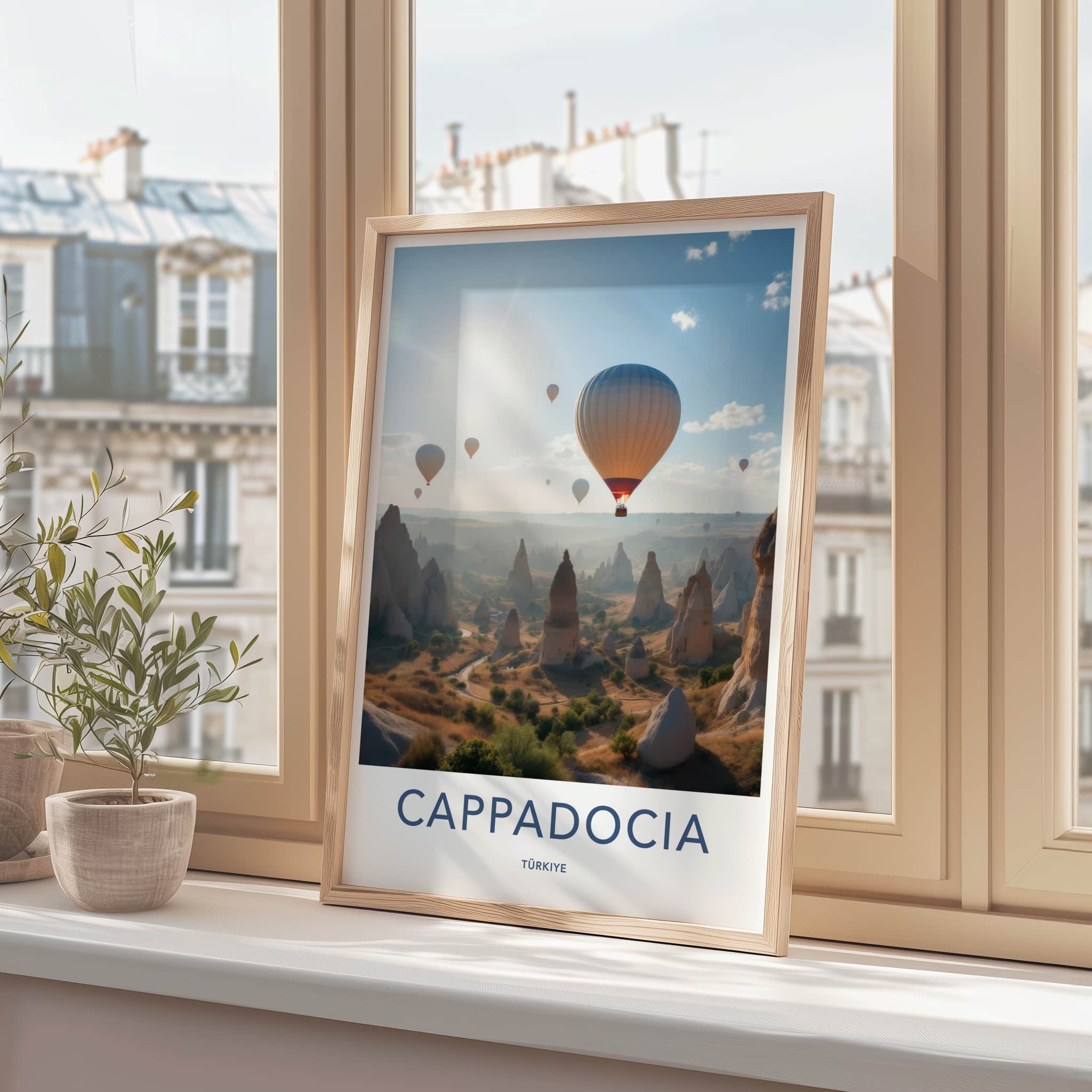 Cappadocia Poster - Turkey Travel Art - Sunrise Valley Balloons Wall Decor