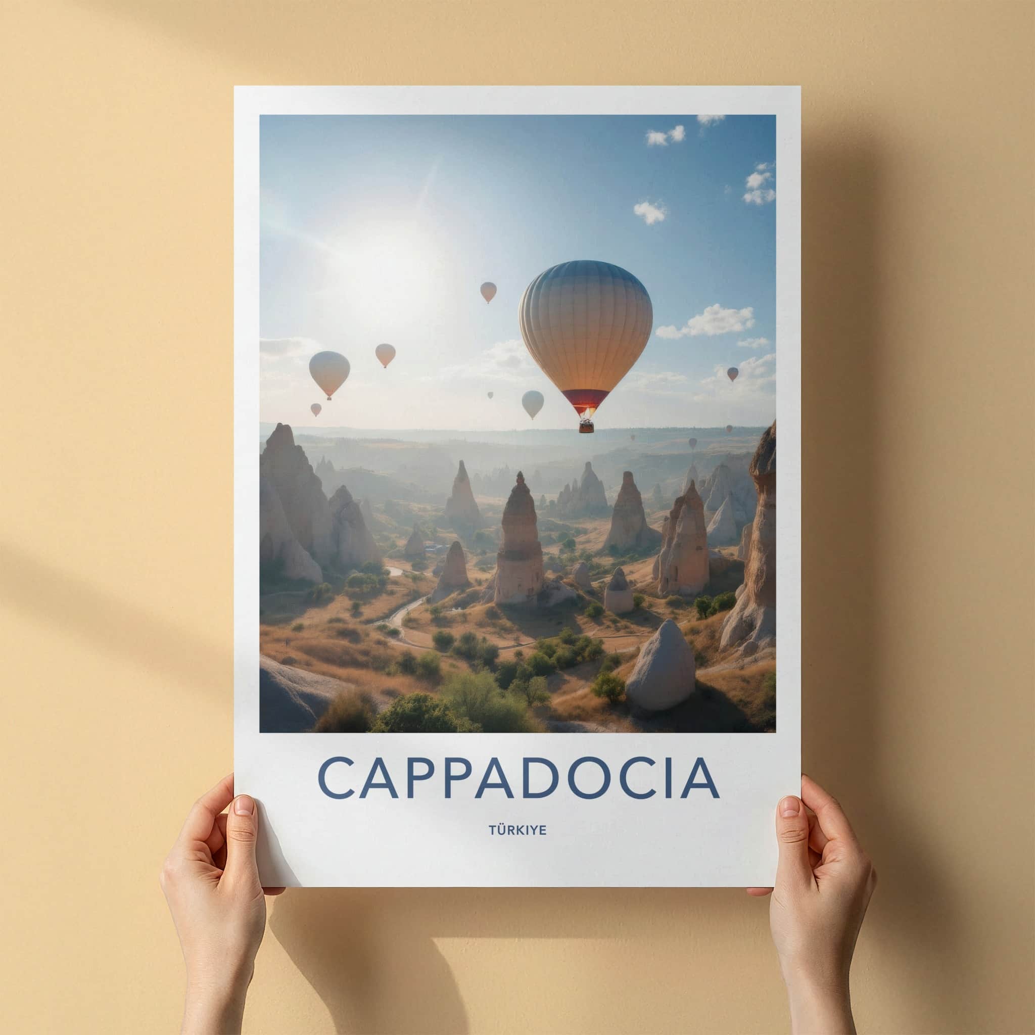 Cappadocia Poster - Turkey Travel Art - Sunrise Valley Balloons Wall Decor