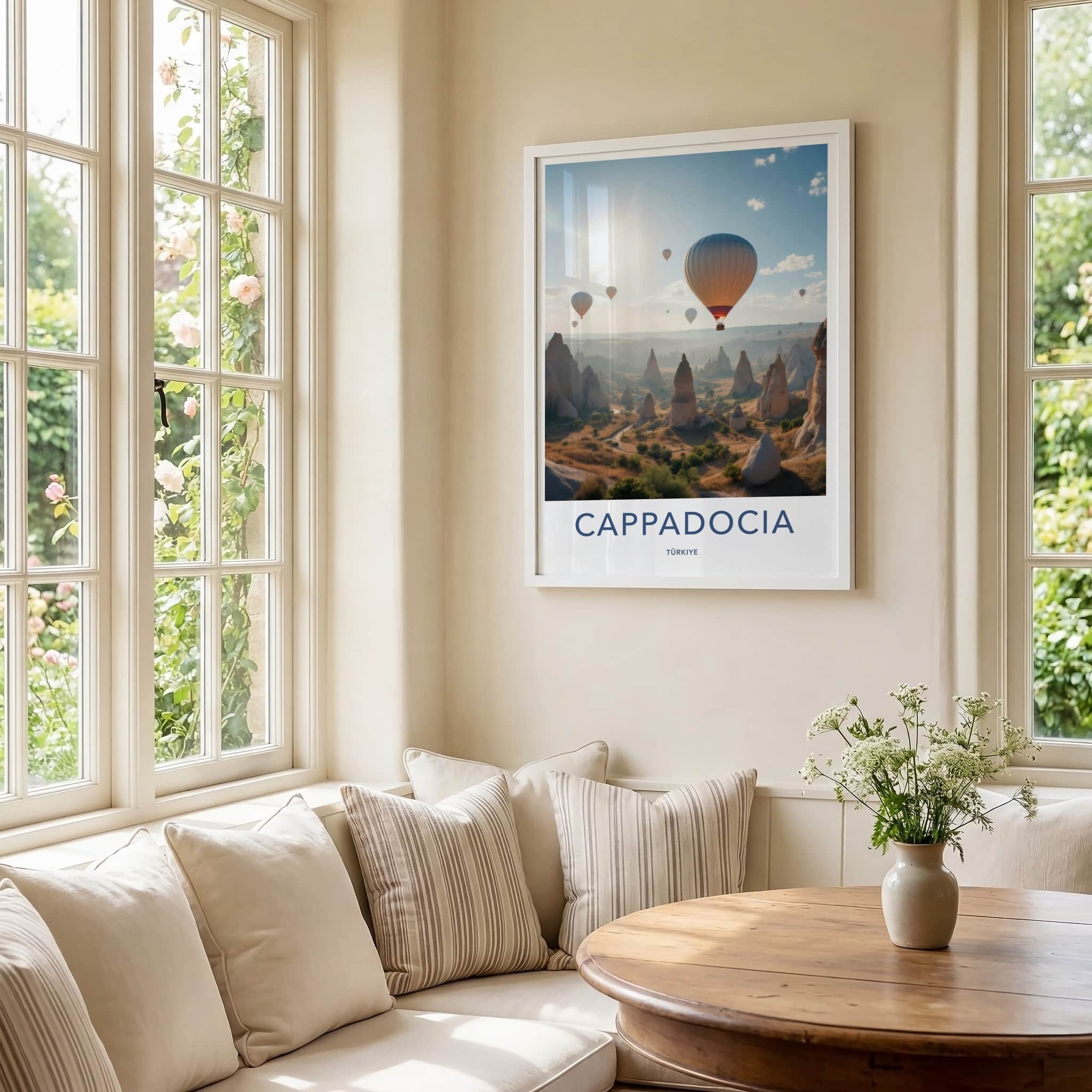 Cappadocia Poster - Turkey Travel Art - Sunrise Valley Balloons Wall Decor