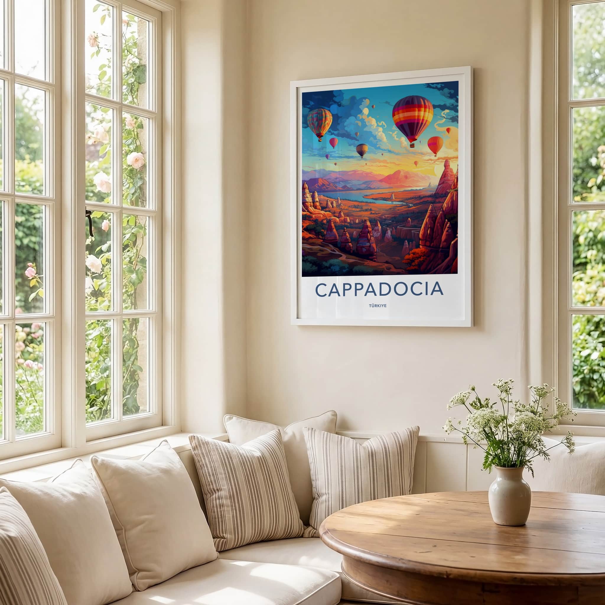 Cappadocia Poster - Turkiye Travel Art - Scenic Valley Balloons Home Decor