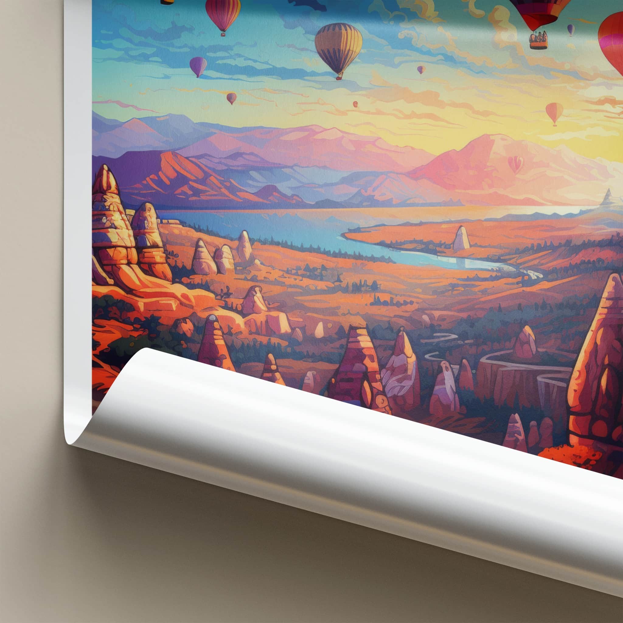 Cappadocia Poster - Turkiye Travel Art - Scenic Valley Balloons Home Decor