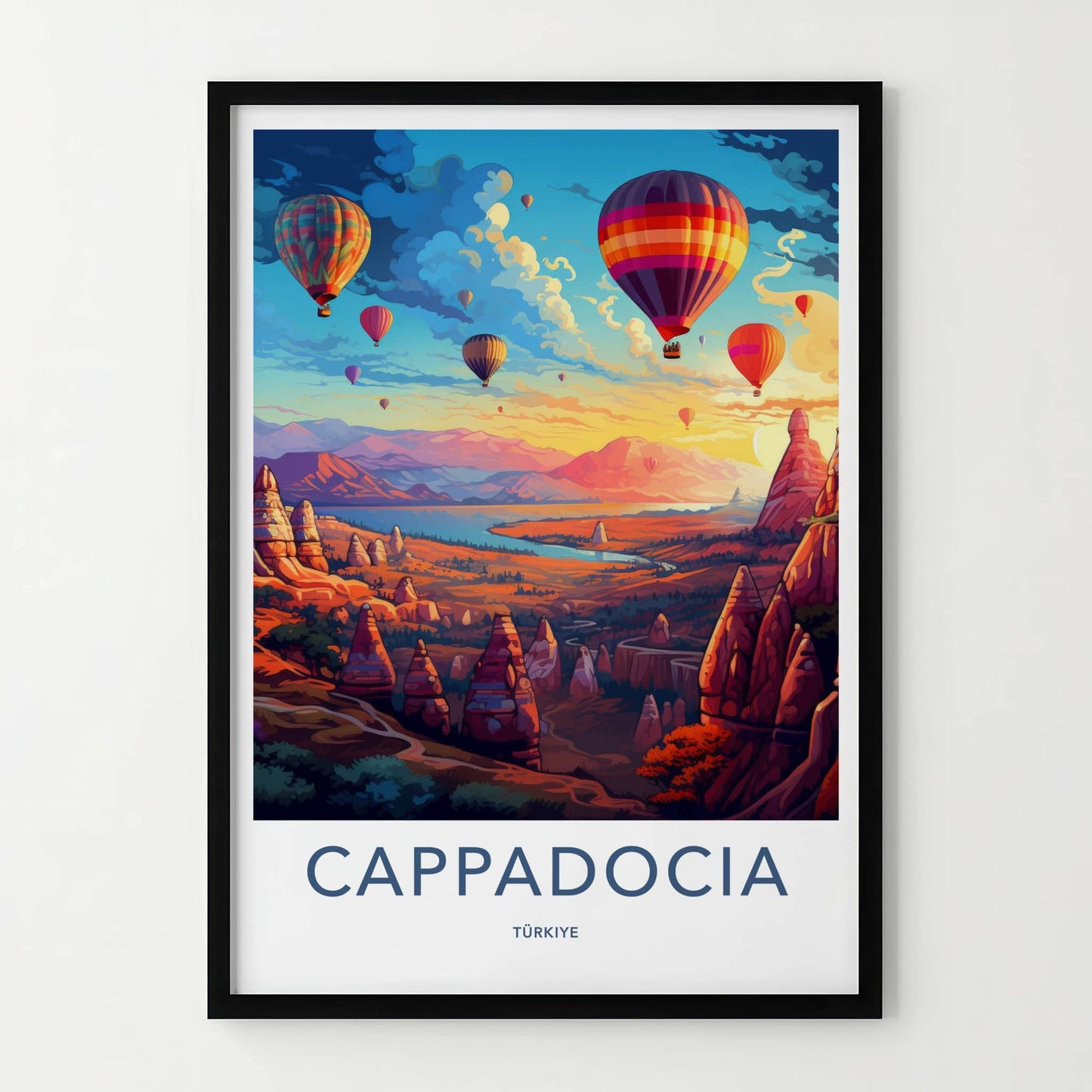 Cappadocia Poster - Turkiye Travel Art - Scenic Valley Balloons Home Decor
