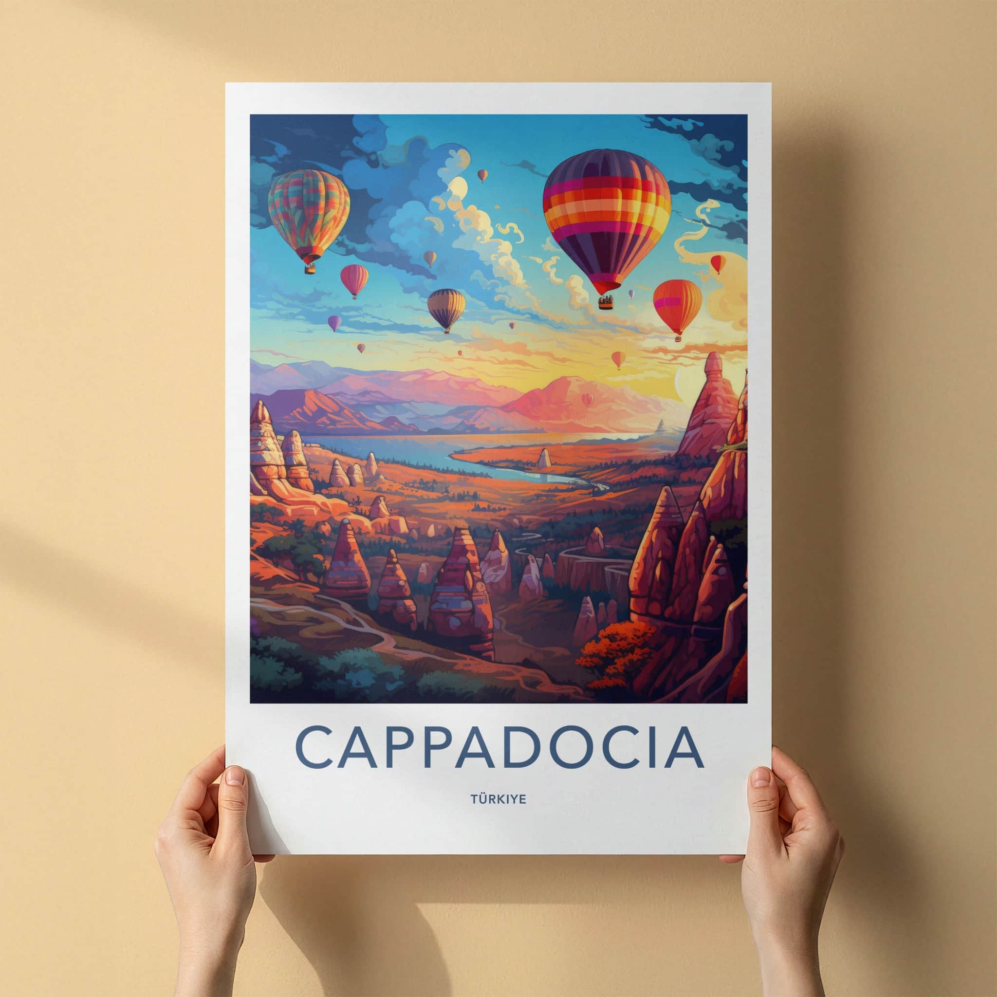 Cappadocia Poster - Turkiye Travel Art - Scenic Valley Balloons Home Decor