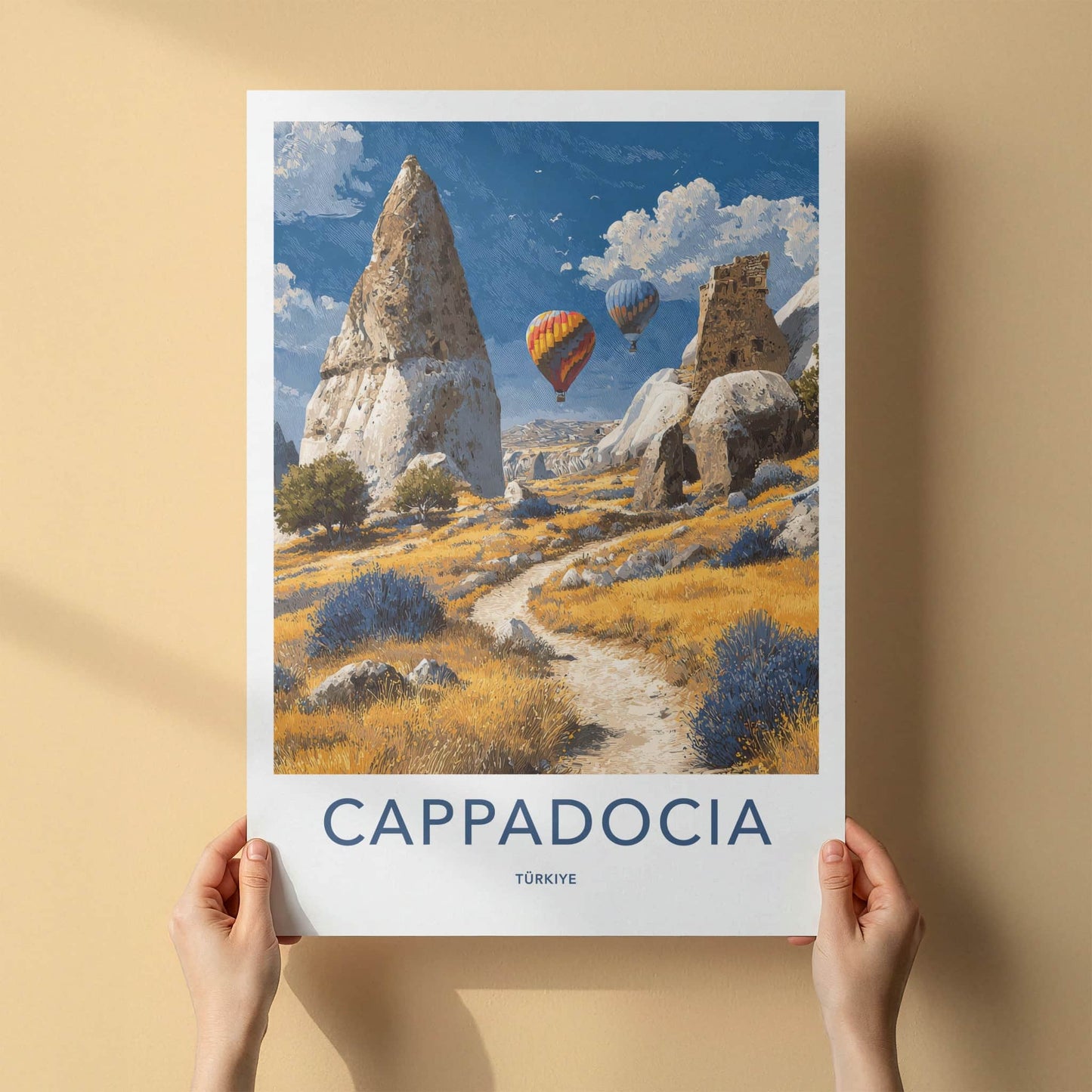 Cappadocia Poster - Turkiye Travel Art - Uplifting Desert Balloons Gallery Art