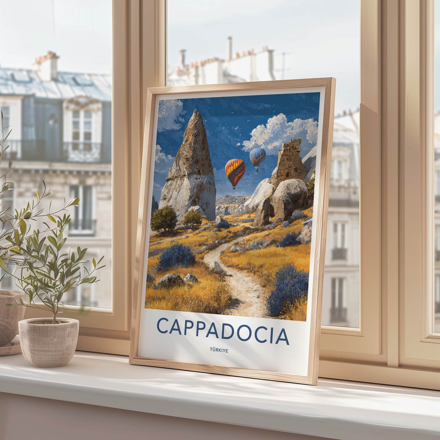 Cappadocia Poster - Turkiye Travel Art - Uplifting Desert Balloons Gallery Art