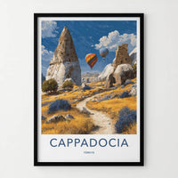 Cappadocia Poster - Turkiye Travel Art - Uplifting Desert Balloons Gallery Art