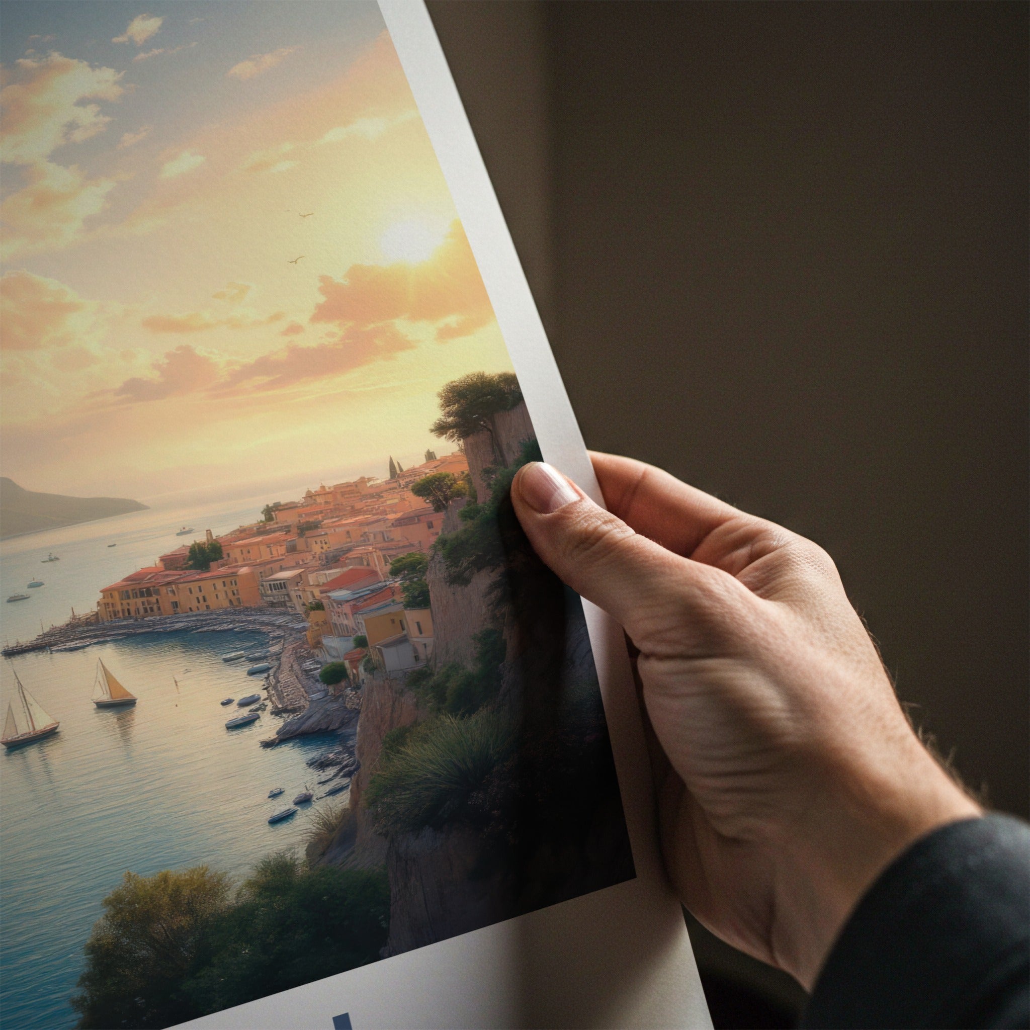 Capri Poster - Italy Travel Art - Cliffside Village Harbor Wall Decor