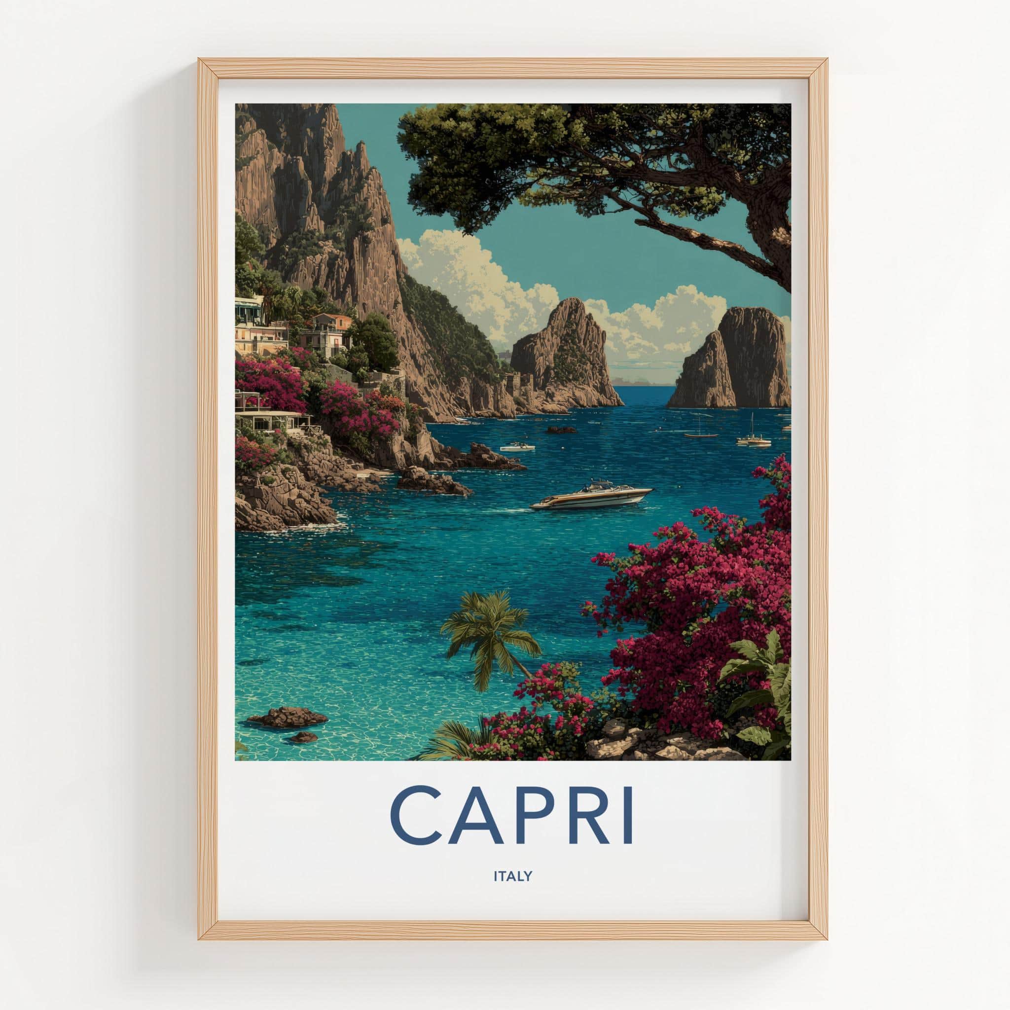 Capri Poster - Italy Travel Art - Turquoise Water Cliffs Home Decor