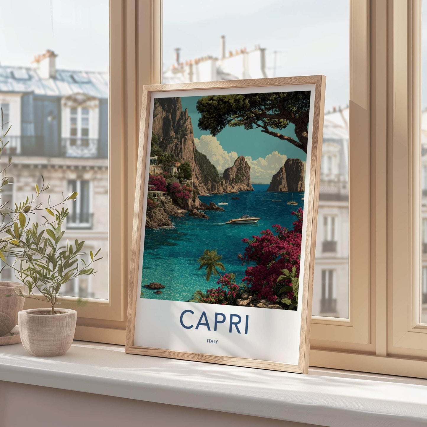 Capri Poster - Italy Travel Art - Turquoise Water Cliffs Home Decor