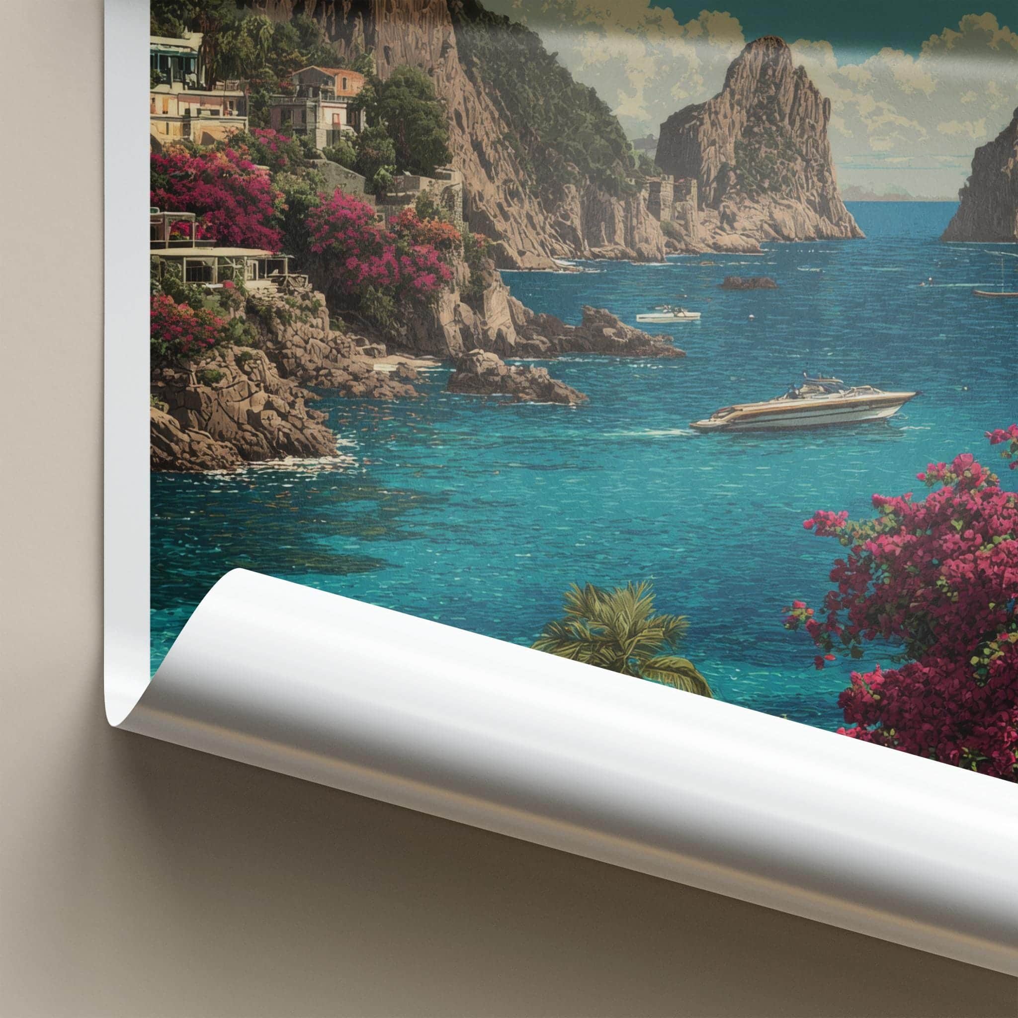 Capri Poster - Italy Travel Art - Turquoise Water Cliffs Home Decor