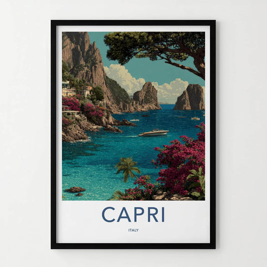 Capri Poster - Italy Travel Art - Turquoise Water Cliffs Home Decor