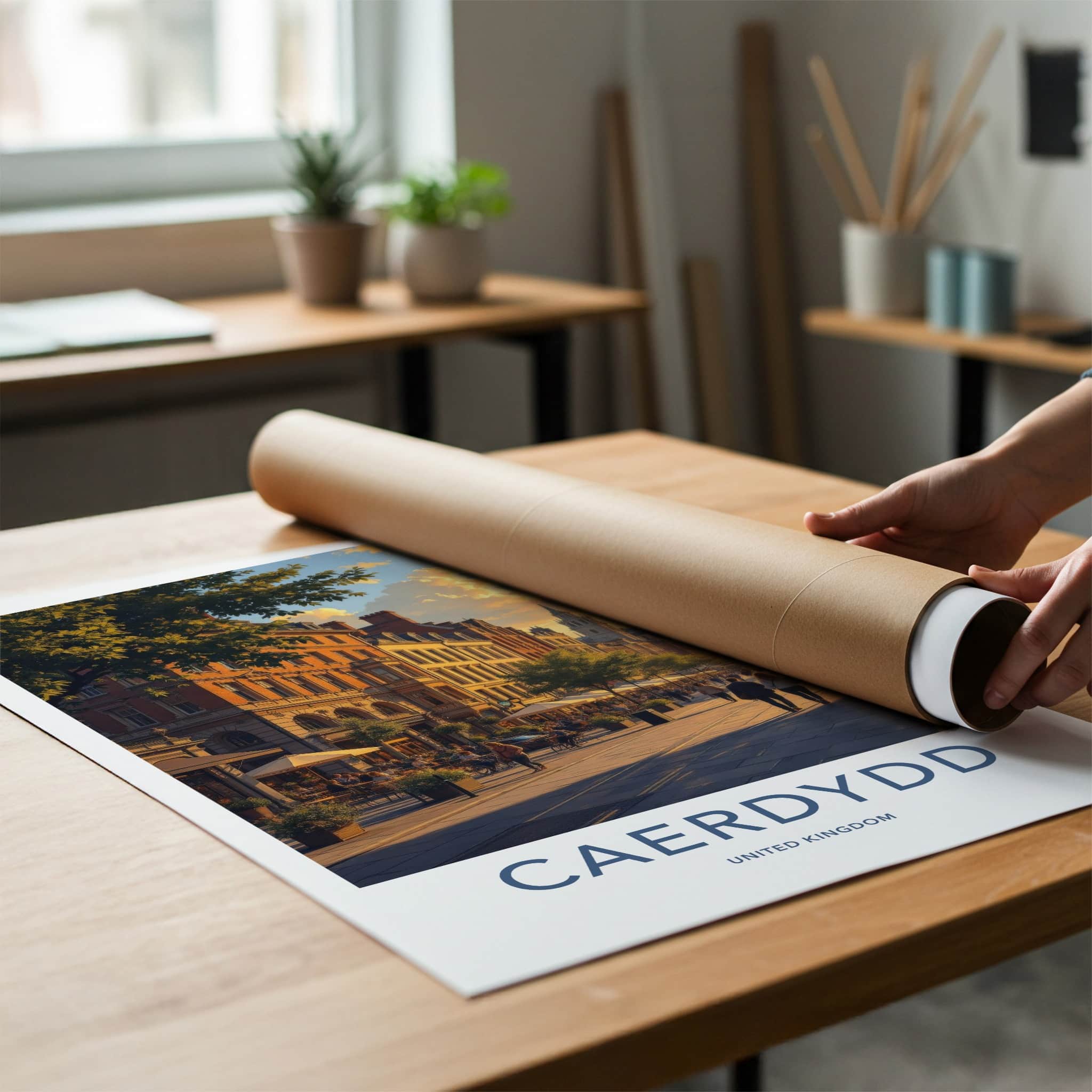 Cardiff Poster - United Kingdom Travel Art - Golden Hour Promenade Home Decor