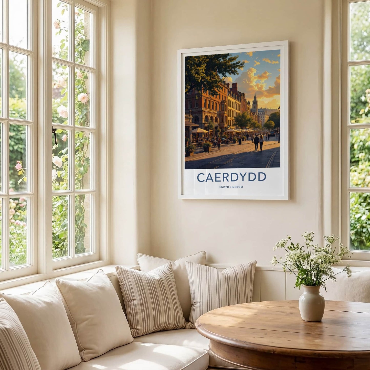 Cardiff Poster - United Kingdom Travel Art - Golden Hour Promenade Home Decor