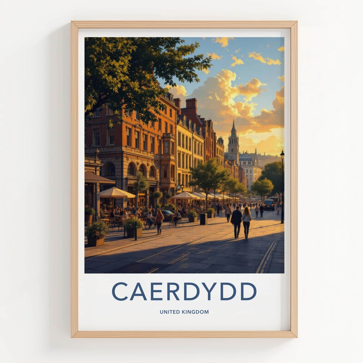 Cardiff Poster - United Kingdom Travel Art - Golden Hour Promenade Home Decor