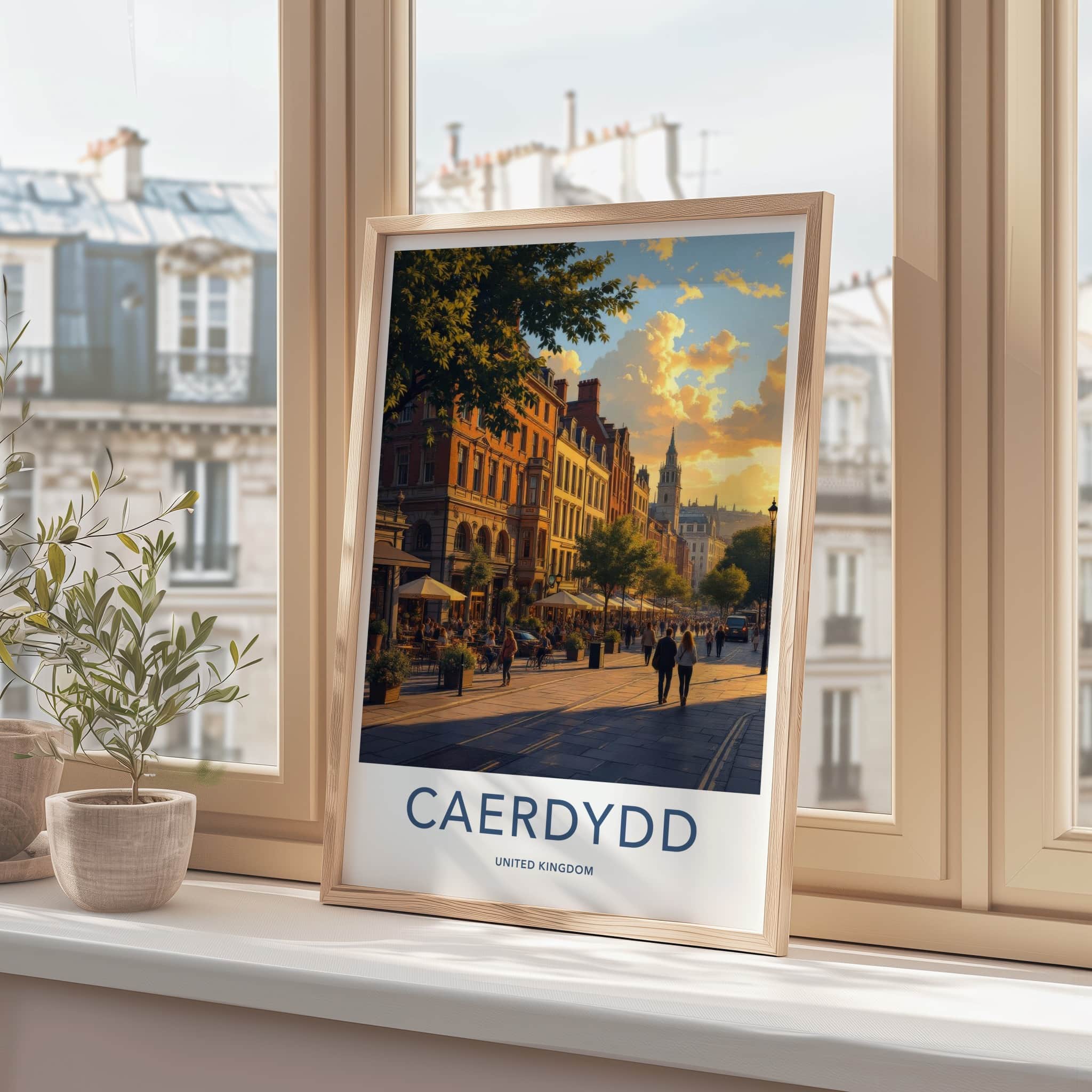 Cardiff Poster - United Kingdom Travel Art - Golden Hour Promenade Home Decor