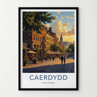 Cardiff Poster - United Kingdom Travel Art - Golden Hour Promenade Home Decor