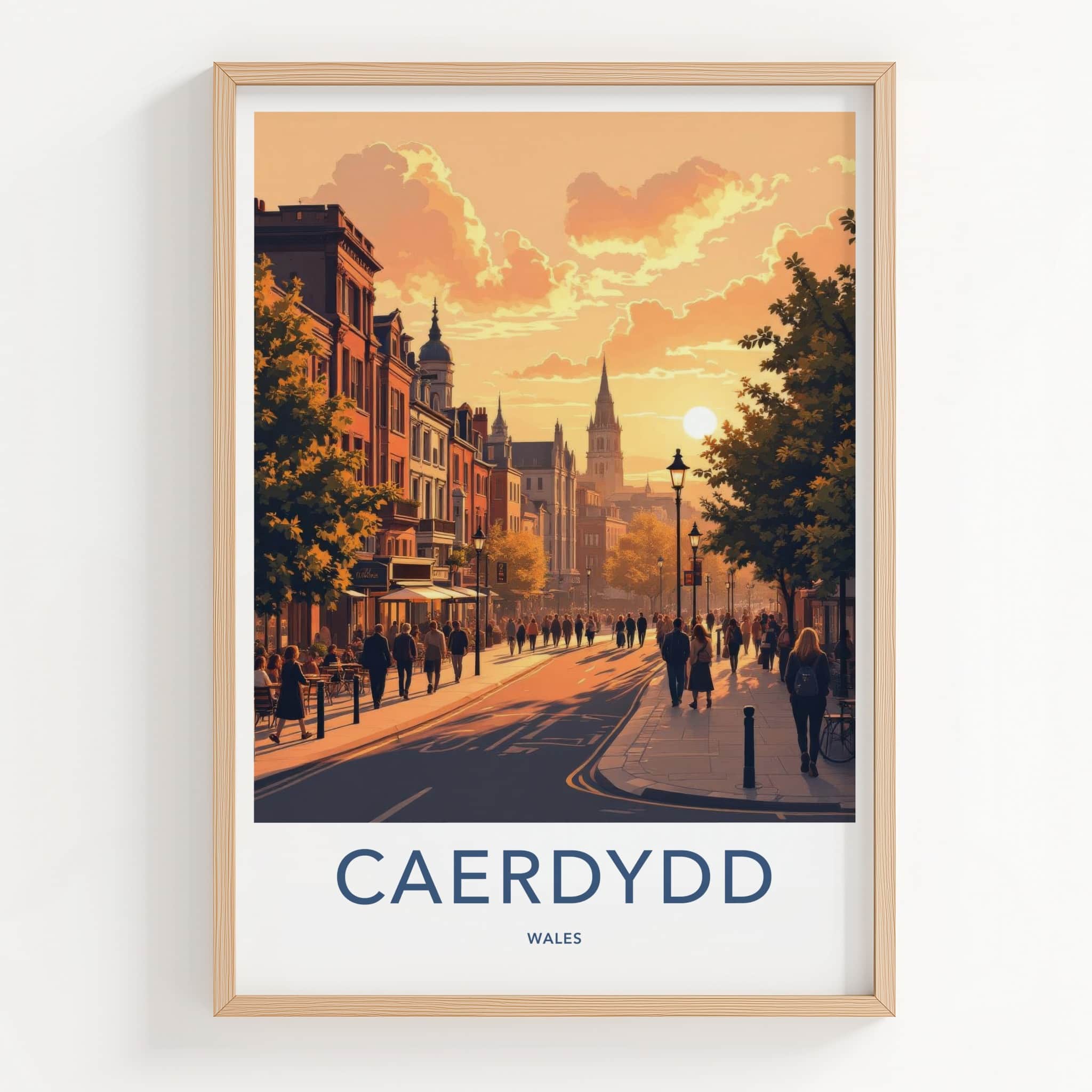 Cardiff Poster - Wales Framed Print - Golden Hour City Lounge Decor