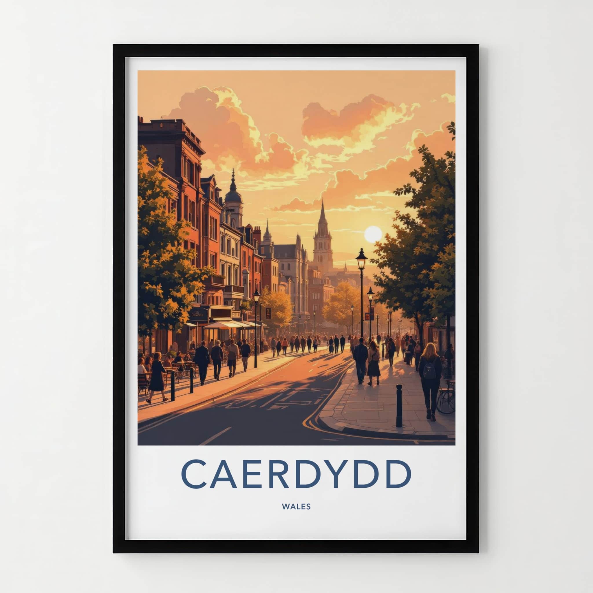 Cardiff Poster - Wales Framed Print - Golden Hour City Lounge Decor