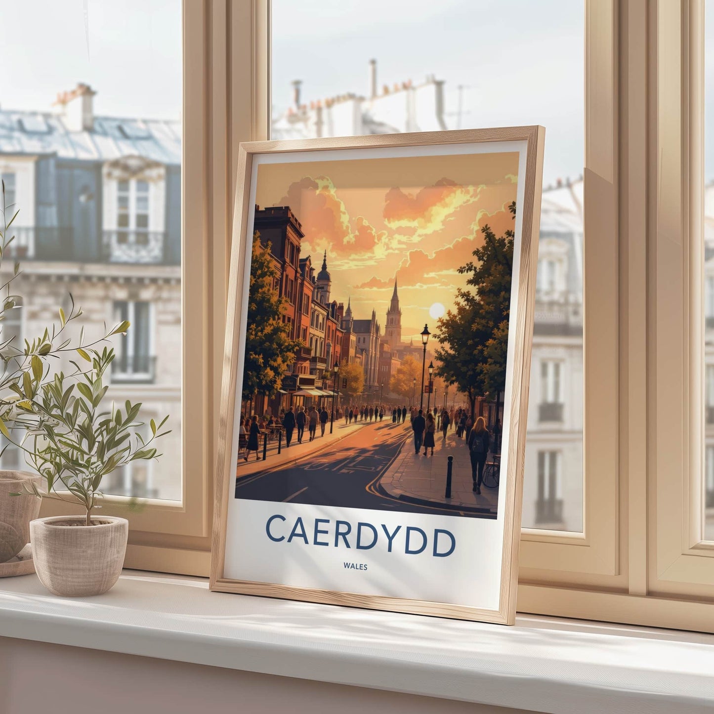 Cardiff Poster - Wales Framed Print - Golden Hour City Lounge Decor