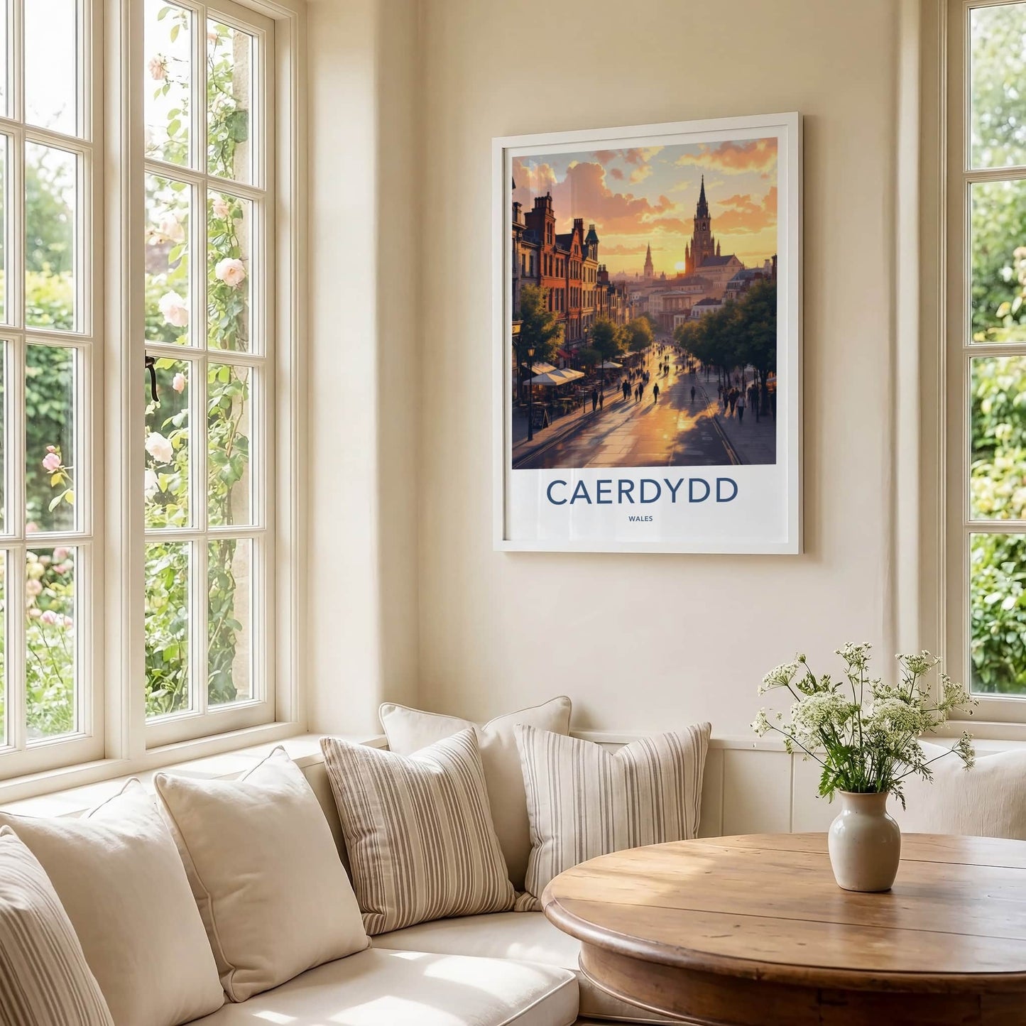 Cardiff Poster - Wales Framed Print - Sunset City Street Home Decor