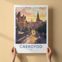 Cardiff Poster - Wales Framed Print - Sunset City Street Home Decor